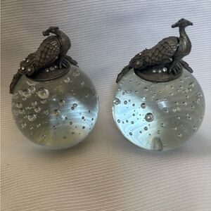 Elegant Silver Peacock Glass Sphere